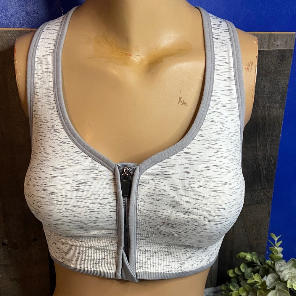 Avia Light Gray Zip-Front Sports Bra